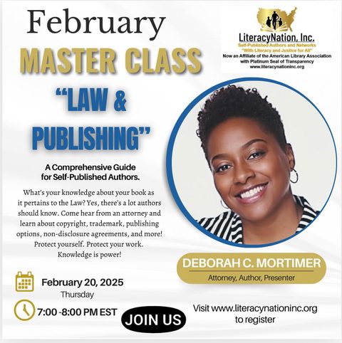 Literacy Nation master class flyer featuring Deborah C. Mortimer